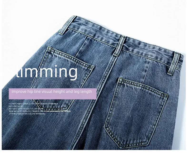 Pantalones vaqueros sueltos para mujer, diseño de cintura alta, entrepierna recta ajustable, pantalones de estilo Retro, tela de algodón, estilo informal cómodo