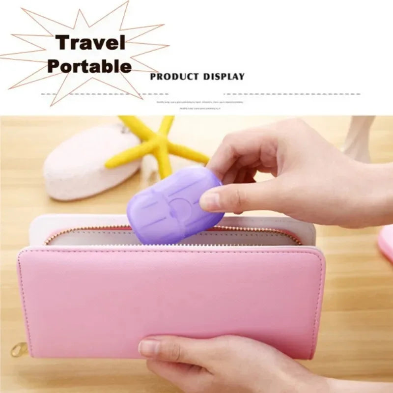 Jabón portátil de papel desechable para viajes, Camping, Mini jabones de limpieza para lavar, limpieza de manos para senderismo al aire libre, suministros al aire libre