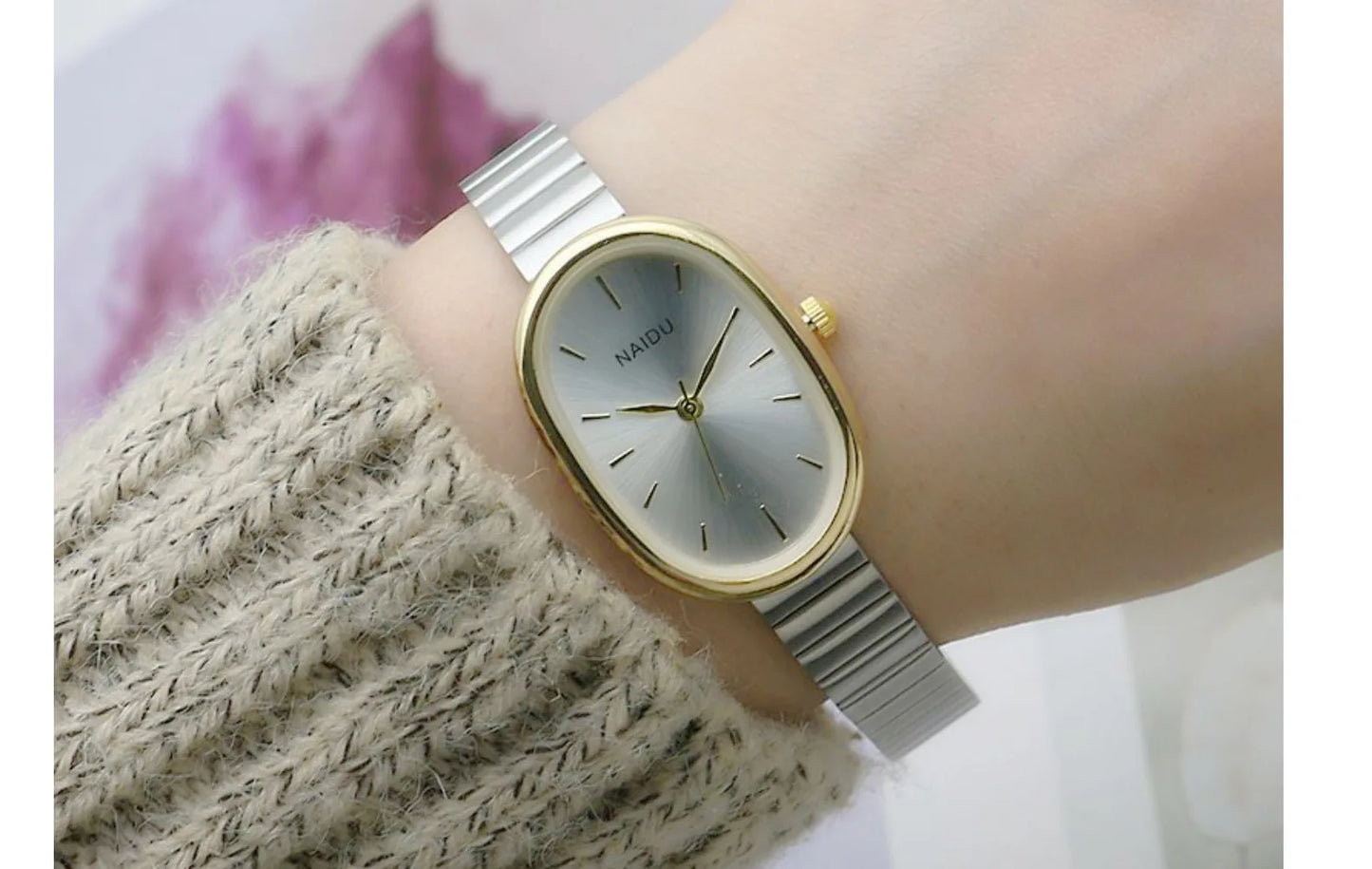 Reloj de cuarzo ovalado con esfera pequeña para mujer, correa de bambú de acero inoxidable, reloj de pulsera de regalo de lujo a la moda para estudiantes y niñas, envío directo