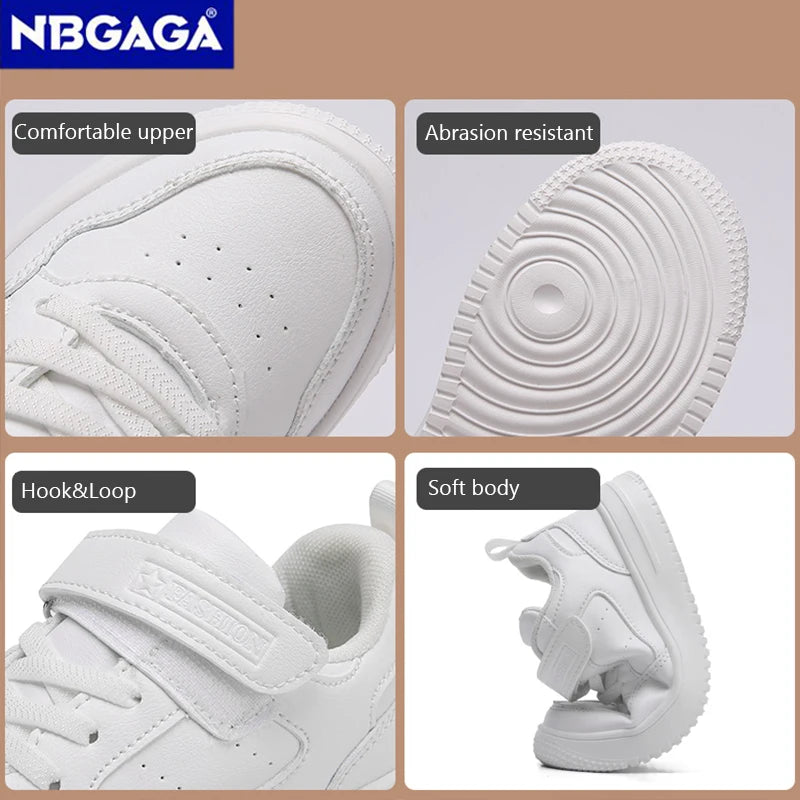Zapatillas de deporte para niños, zapatos informales de cuero negro, zapatos planos para caminar para estudiantes, calzado deportivo ligero antideslizante para tenis para niñas