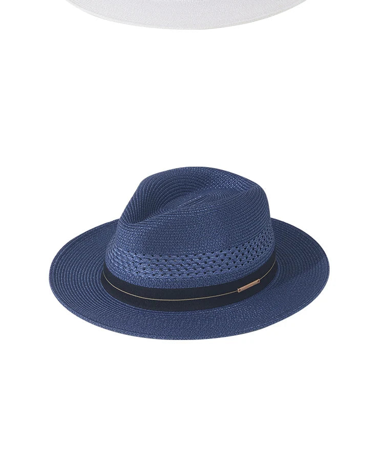 Sombrero de paja de Jazz Panamá de talla grande de 60cm para hombre y mujer, sombrero de sol con agujero para protección solar para exteriores, sombrero de playa de ala ancha para verano para hombre