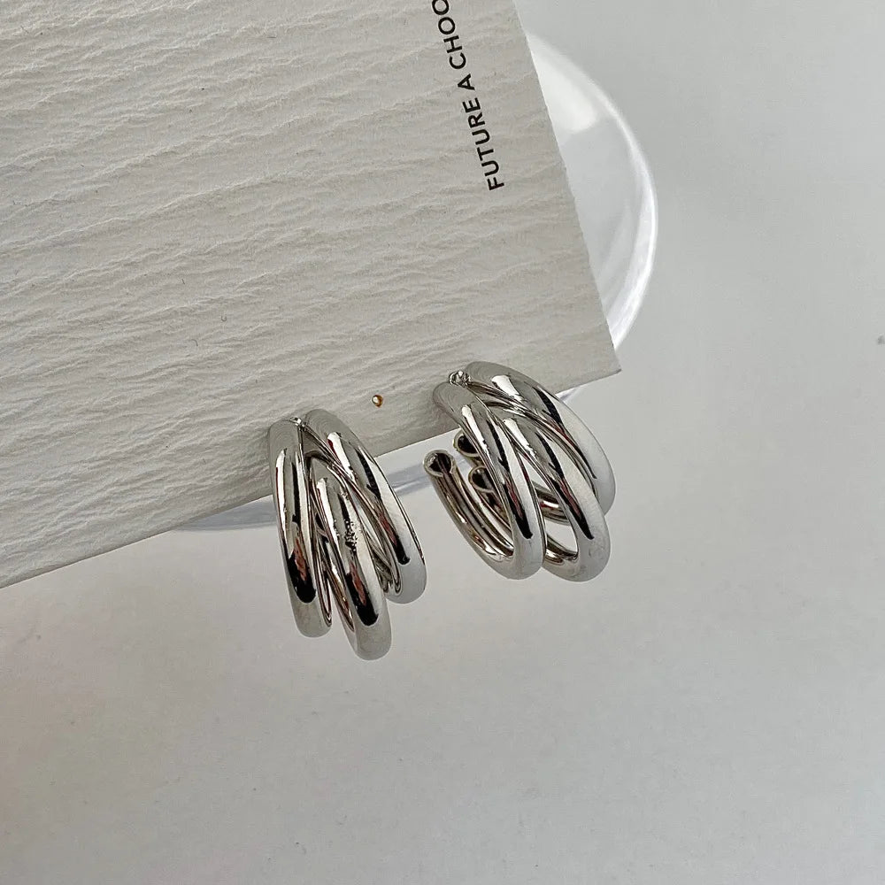 Pendientes de aro gruesos de Metal liso de acero inoxidable para mujer, aros redondos a la moda, pendientes llamativos, joyerÃa de moda 2024