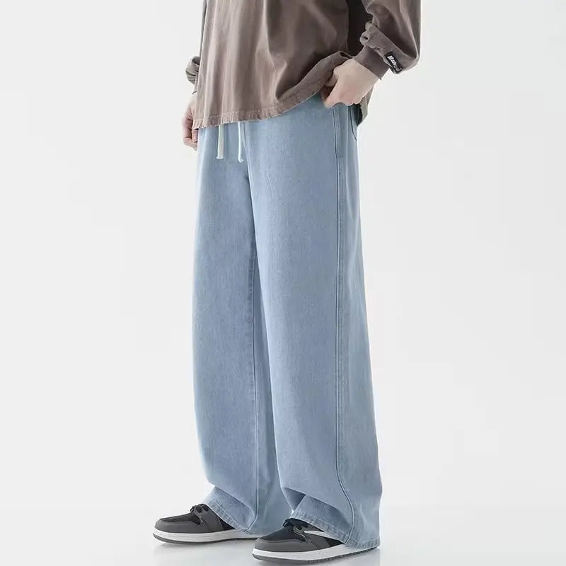 Nuevo 2024 Venta caliente de los hombres coreanos Casual largo Denim clásico de los hombres de pierna recta High Street Denim pantalones de pierna ancha