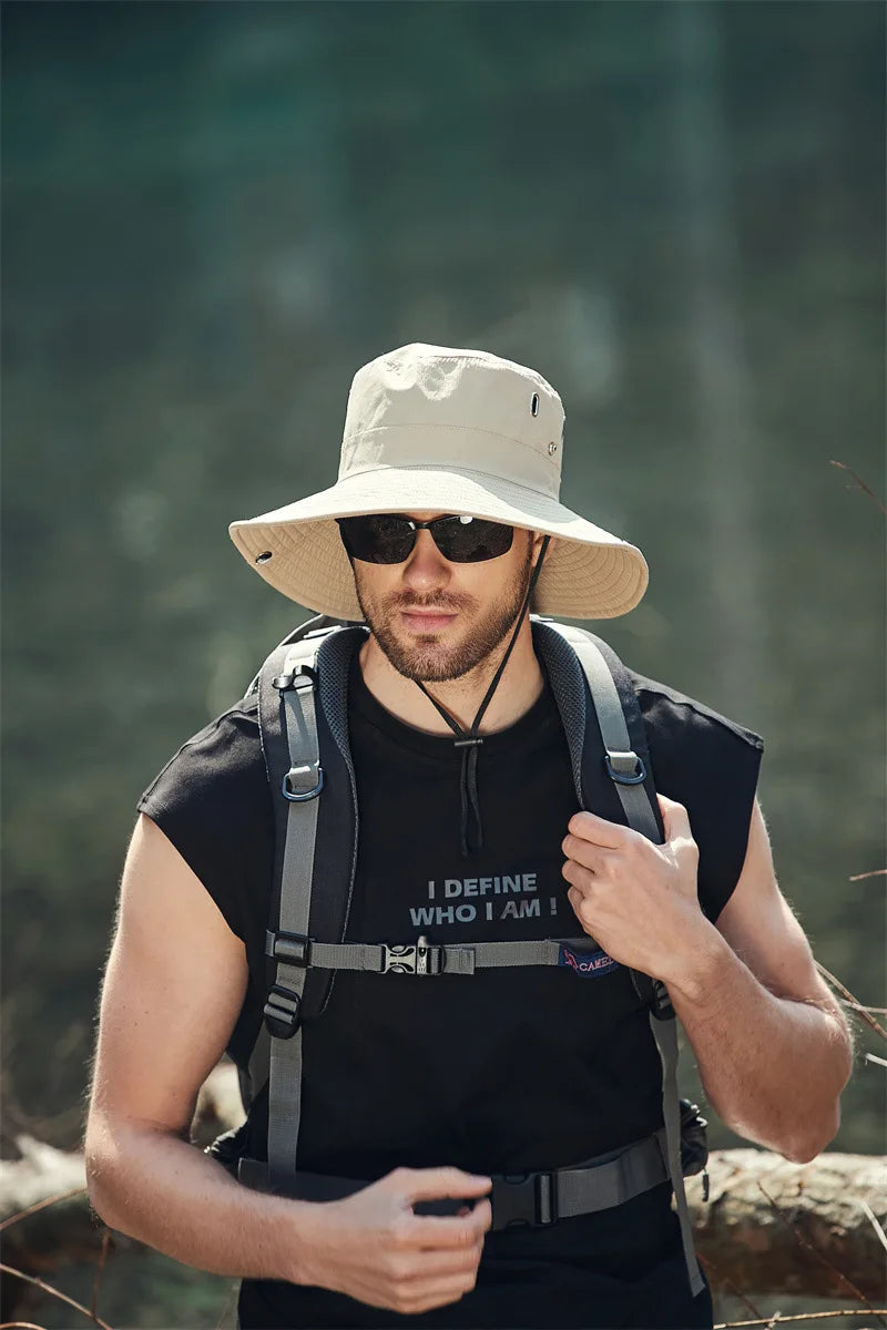Sombrero de pescador de ala ancha y grande para hombre, gorra impermeable con protección UV para el sol, senderismo, pesca, escalada, sombreros de cubo de Safari de gran tamaño, verano