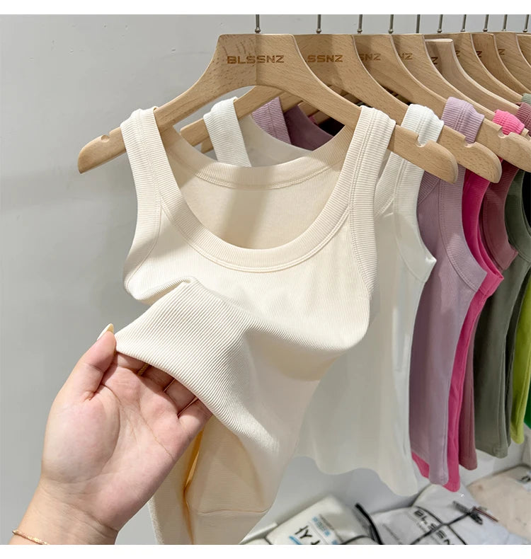 Zjaiss, camiseta sin mangas acanalada con cuello redondo liso para mujer, camisola para mujer, camiseta sin mangas elástica básica de verano 2025, camiseta sin mangas sólida con cuello redondo