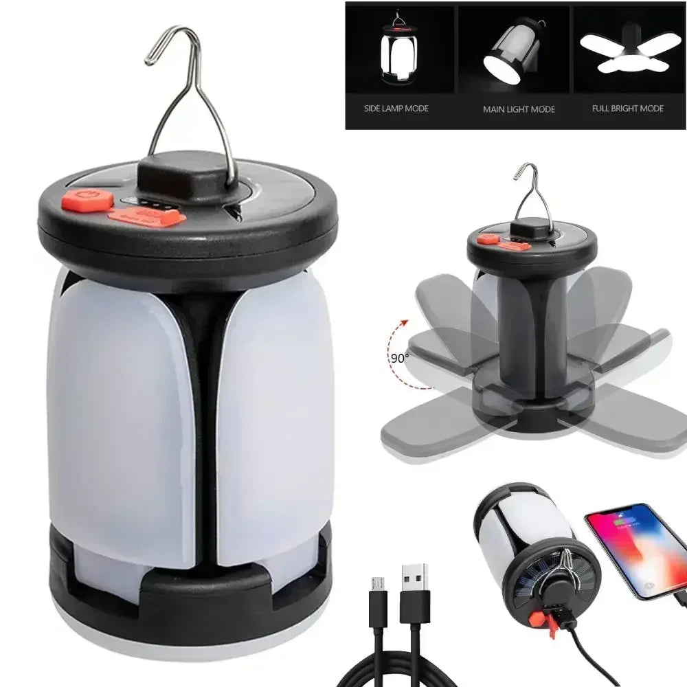 Linterna LED recargable ultrabrillante para acampar, reflector plegable, 3 modos de luz y linterna manos libres para acampar/senderismo/pesca