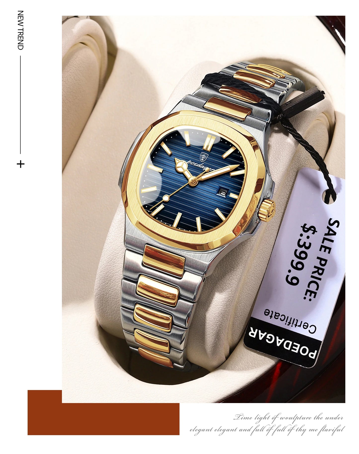 Reloj POEDAGAR cuadrado de lujo para mujer, reloj de pulsera resistente al agua con fecha luminosa para mujer, relojes de cuarzo de moda de acero inoxidable para mujer