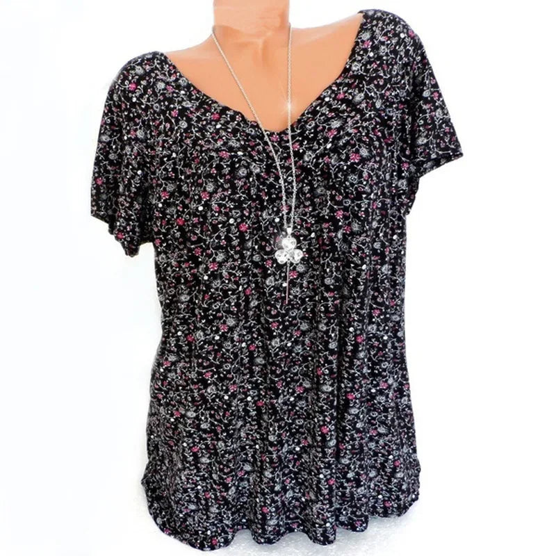 Camiseta holgada sin mangas para mujer, ropa de dormir de casa con cuello en V, Tops con estampado Floral, camisetas informales sexys a la moda para mujer