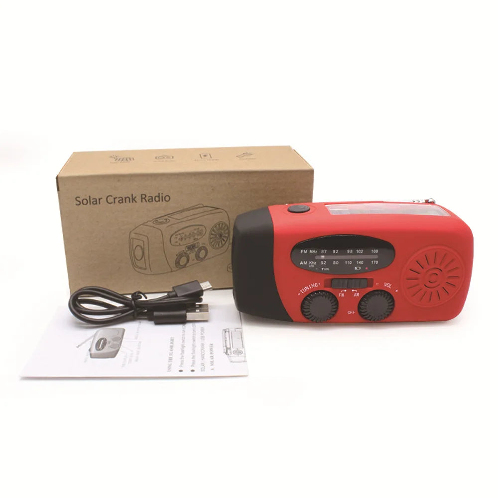 Radio de emergencia para acampar al aire libre, manivela Solar, Dinamo, Radio FM/AM/NOAA, cargador de teléfono de 2000Mah, Banco de energía, linterna SOS