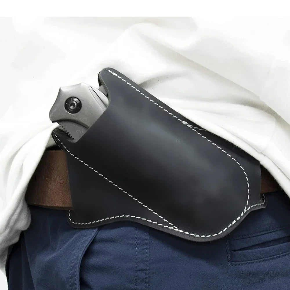 Funda de bolsillo para caza, funda de cuero con soporte para cinturón, funda para linterna, herramienta para cuchillo plegable, transporte para campamento al aire libre