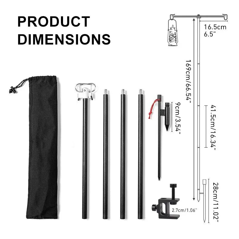 WESTTUNE-Soporte de lámpara de Camping con ganchos dobles, poste de lámpara plegable de aleación de aluminio, soporte de luz telescópico para exteriores, colgador de lámpara