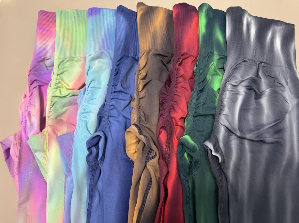 Nuevas mallas de gimnasio de cintura alta teñidas con lazo, Push Up, pantalones deportivos gruesos sin costuras, mallas elásticas suaves para entrenamiento de Yoga para mujer