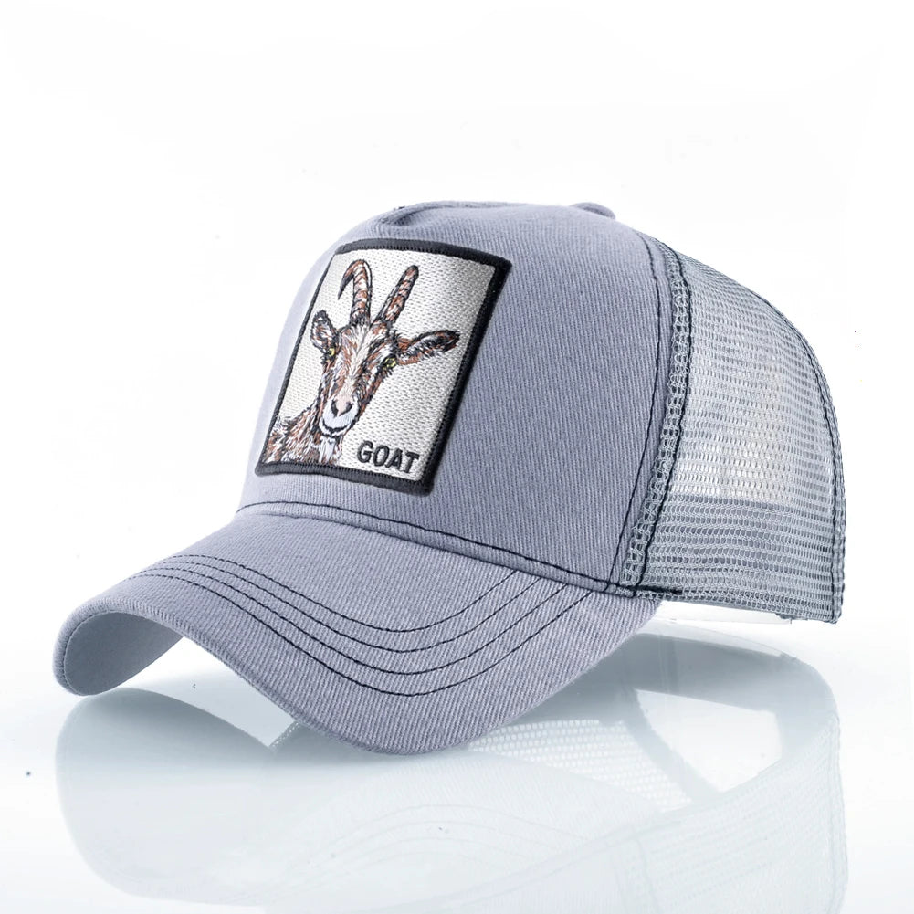 Gorras de camionero de moda con parche de cabra bordado gorra de béisbol Snapback para las cuatro estaciones para hombres y mujeres gorra con visera ajustable