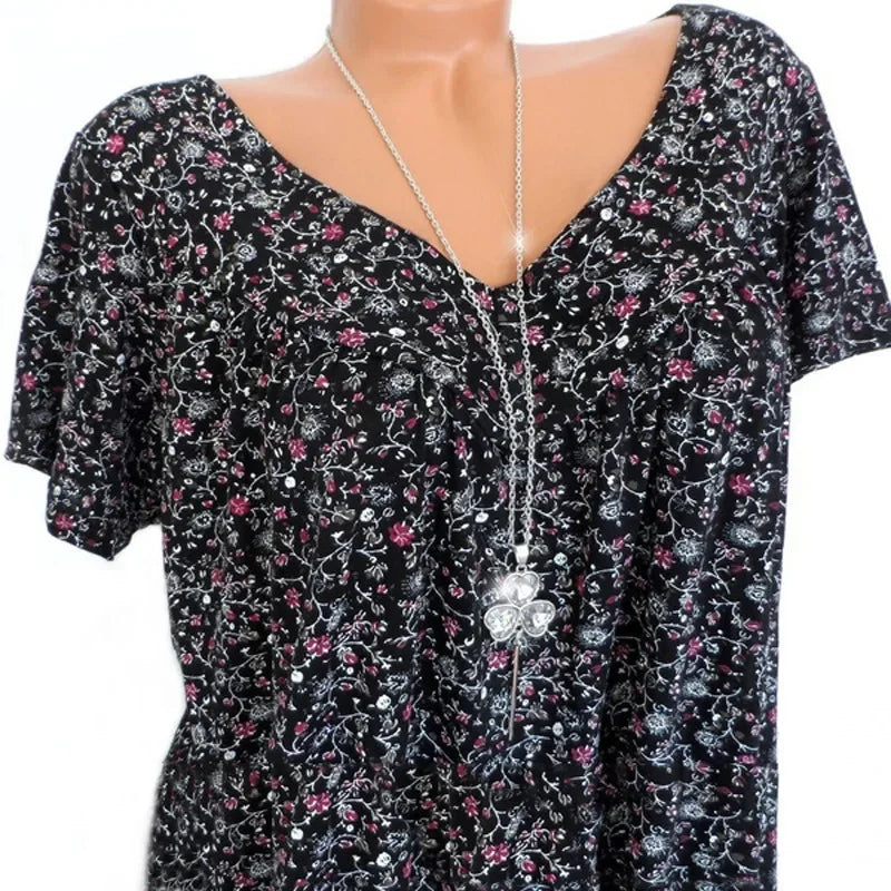 Camiseta holgada sin mangas para mujer, ropa de dormir de casa con cuello en V, Tops con estampado Floral, camisetas informales sexys a la moda para mujer
