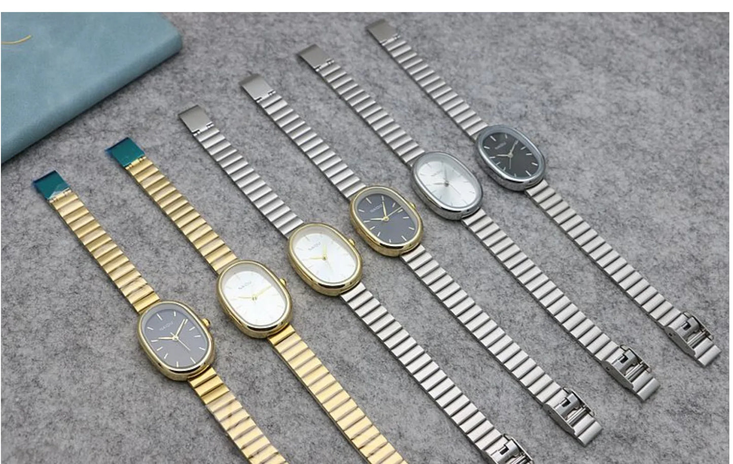 Reloj de cuarzo ovalado con esfera pequeña para mujer, correa de bambú de acero inoxidable, reloj de pulsera de regalo de lujo a la moda para estudiantes y niñas, envío directo