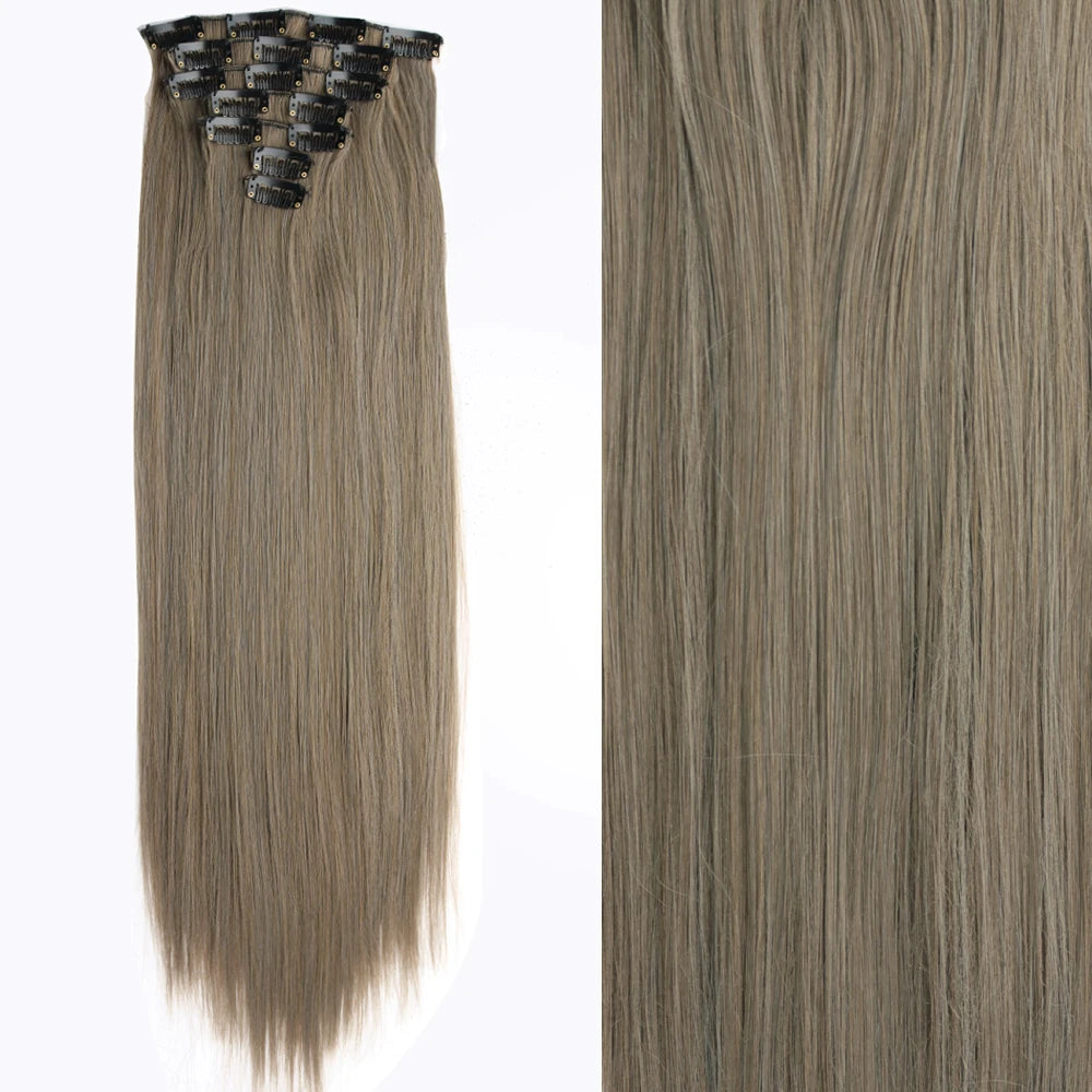 7 unids/set 16 Clips extensión de cabello negro largo liso pelo Natural Ombre peluca fibra resistente al calor para peinado de mujer