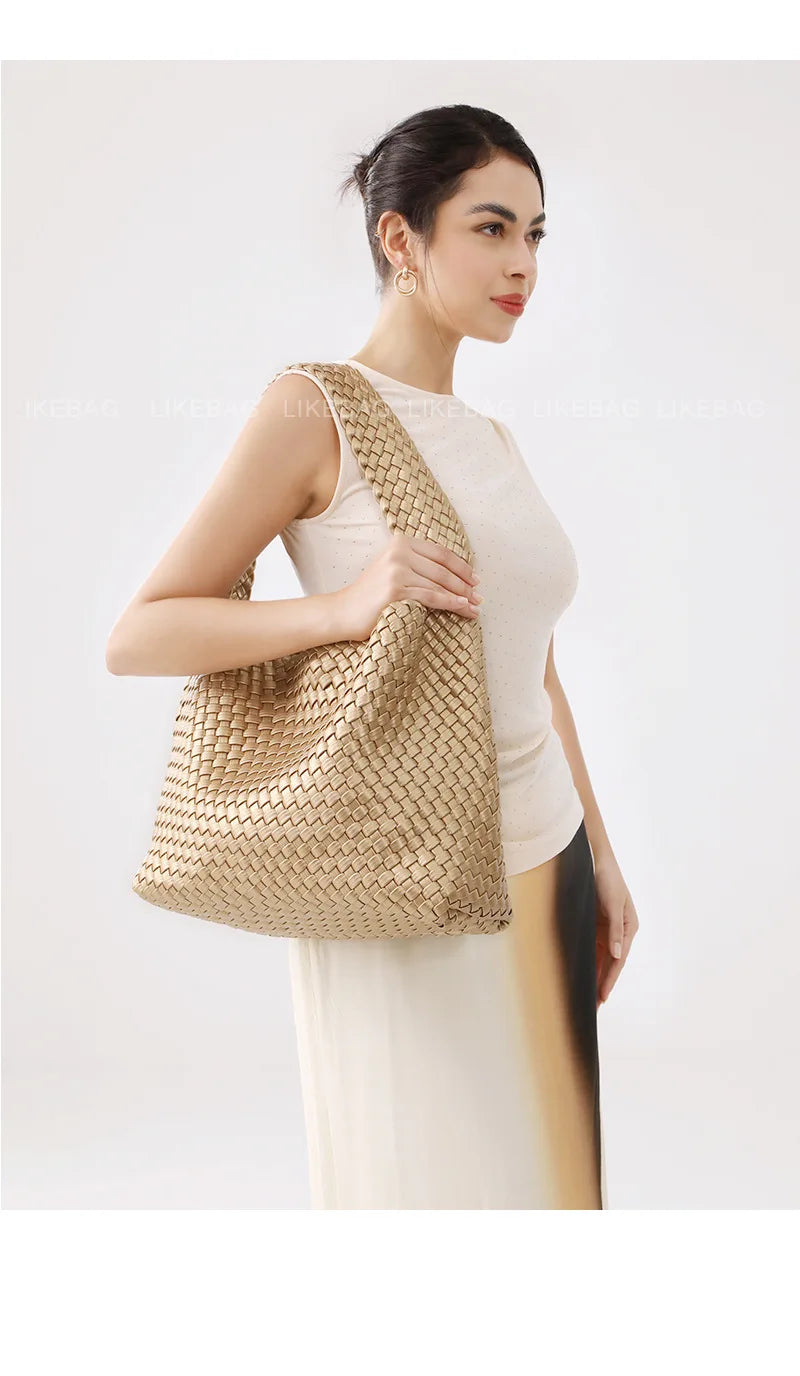 ZR DIARY-Bolso tejido de lujo para mujer, bolsa de mano de gran capacidad de cuero PU, informal, a la moda, con textura suave, BZ618