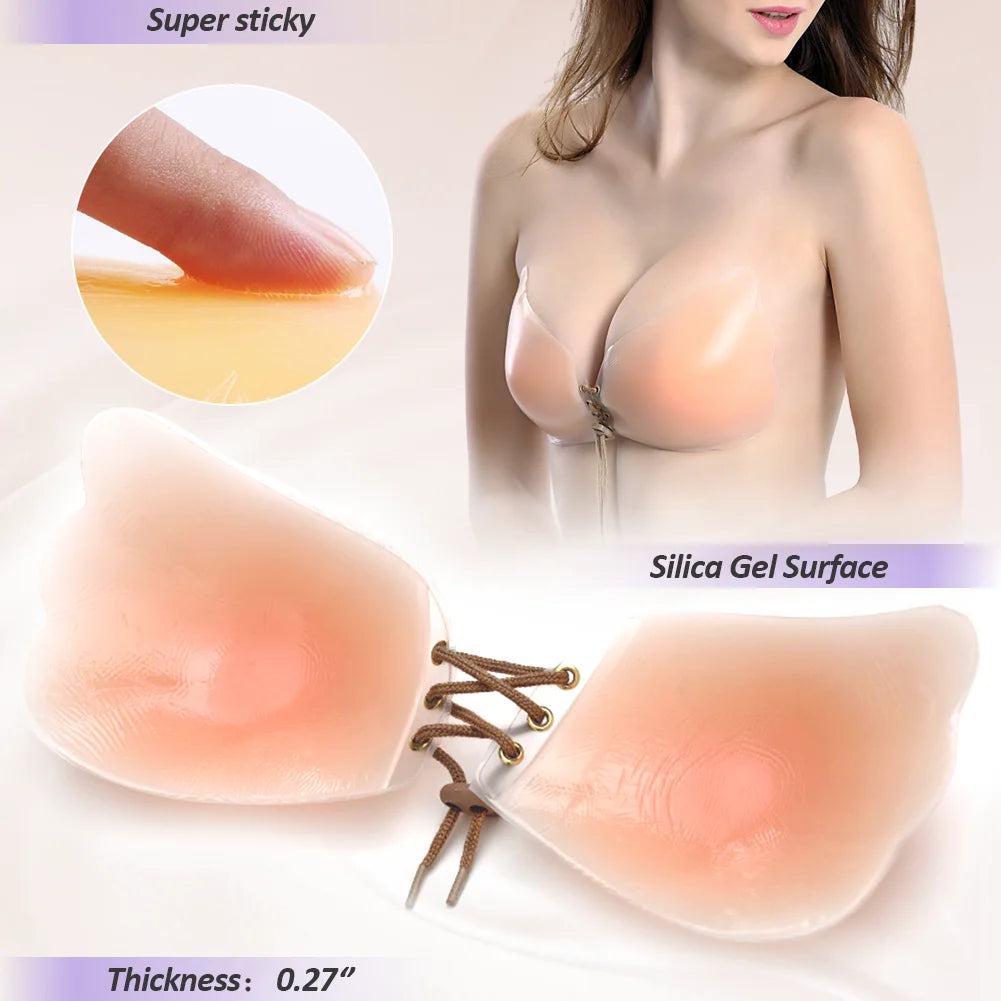 WEICHENS-Sujetador adhesivo de realce de pecho para mujer, sujetador Invisible sin tirantes, reutilizable, pezones de silicona pegajosa, Push Up, Sexy, sin espalda