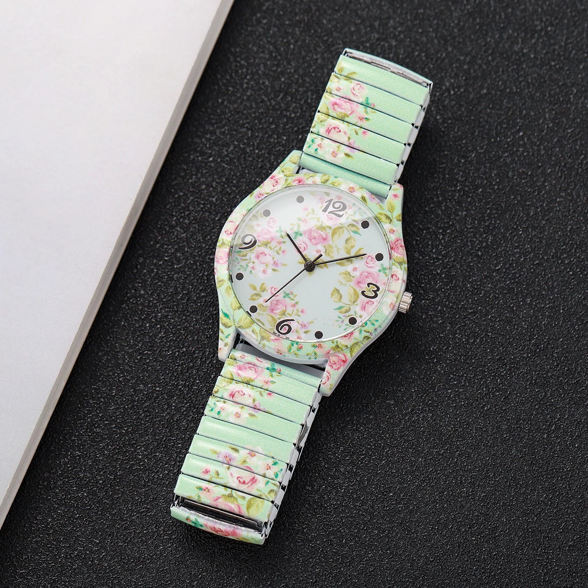 2/3 Uds. Conjunto de relojes de pulsera de cuarzo con estampado de flores a la moda para mujer, reloj con esfera árabe con correa elástica informal para mujer (sin caja)