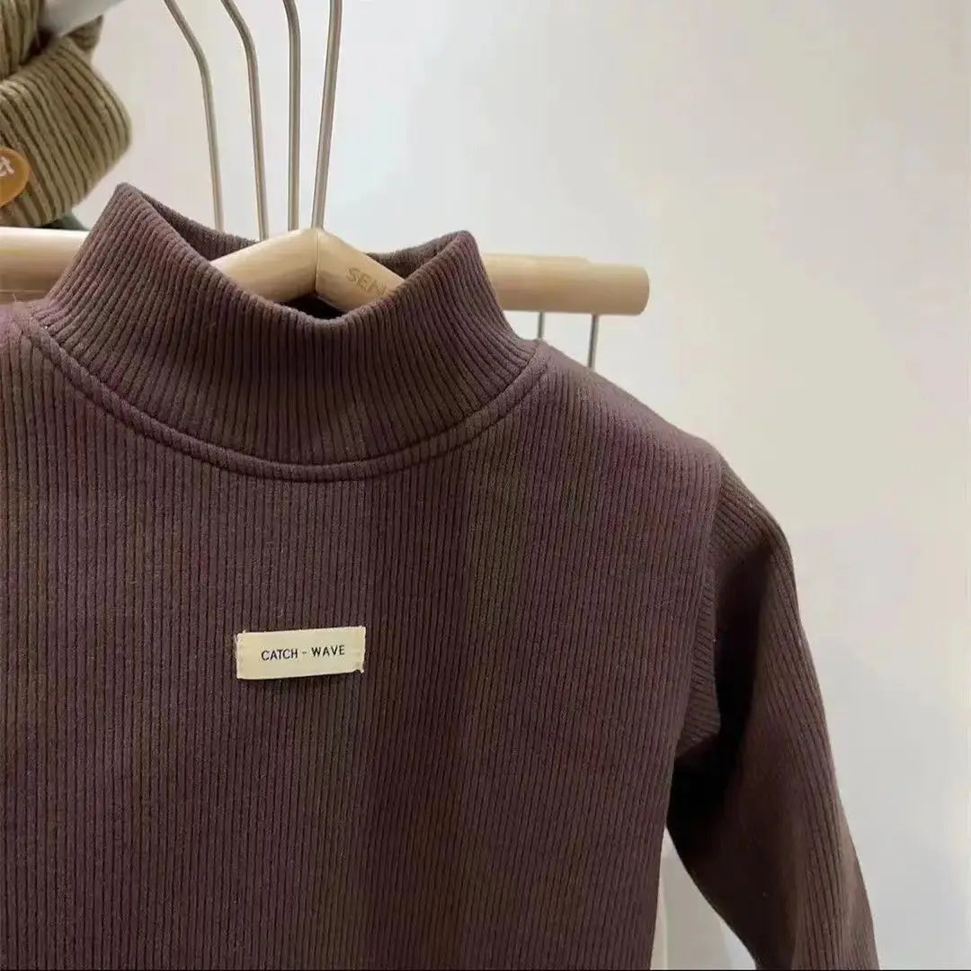 Jersey de cuello medio alto para otoño e invierno para niños, camisa inferior de manga larga, ropa para niños y niñas, Tops