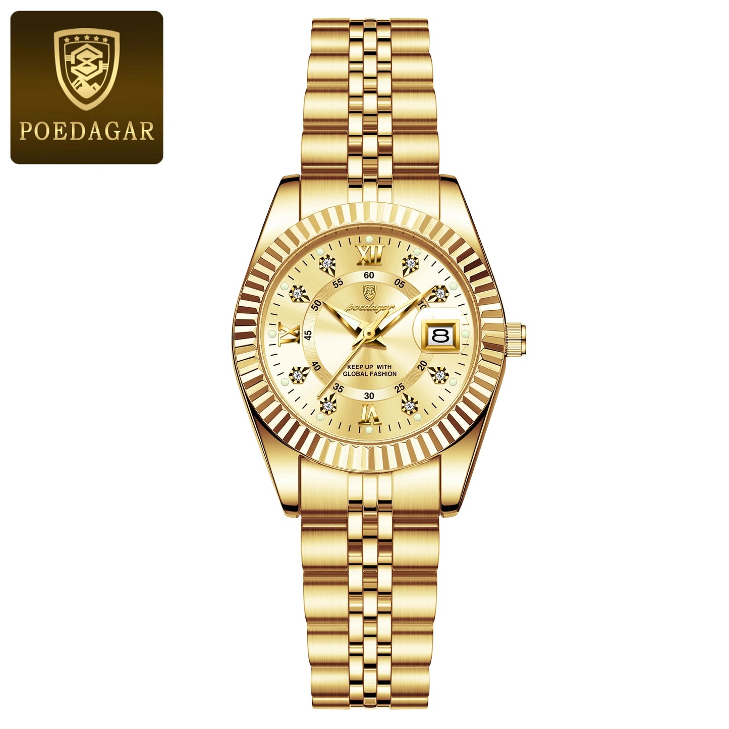 POEDAGAR, relojes de lujo para mujer, Reloj de pulsera resistente al agua con fecha luminosa para mujer, Reloj de cuarzo elegante de acero inoxidable para mujer, Reloj