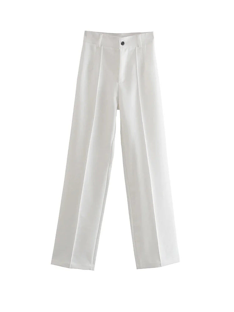 TRZA, pantalones rectos elegantes a la moda para oficina para Mujer, pantalones Vintage de cintura alta con cremallera, pantalones para Mujer