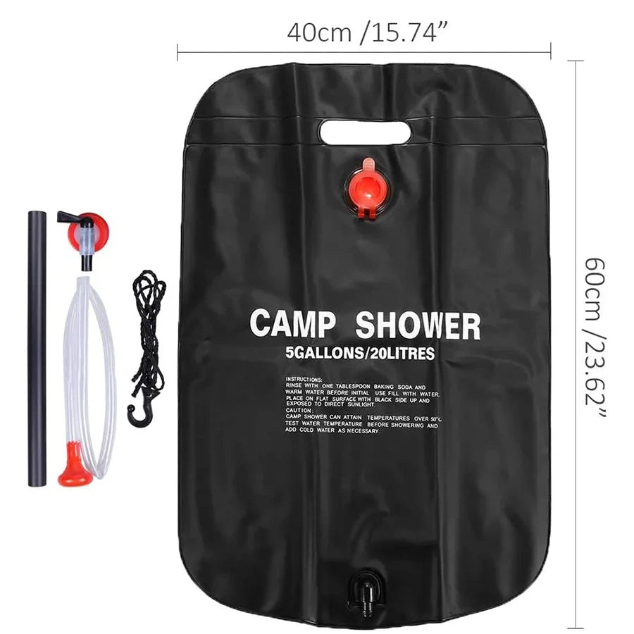 Bolsa de agua plegable de 20/40L, bolsa de ducha Solar para acampar, baño al aire libre, bolsa de ducha de agua caliente compacta, accesorios para fregar en la piscina