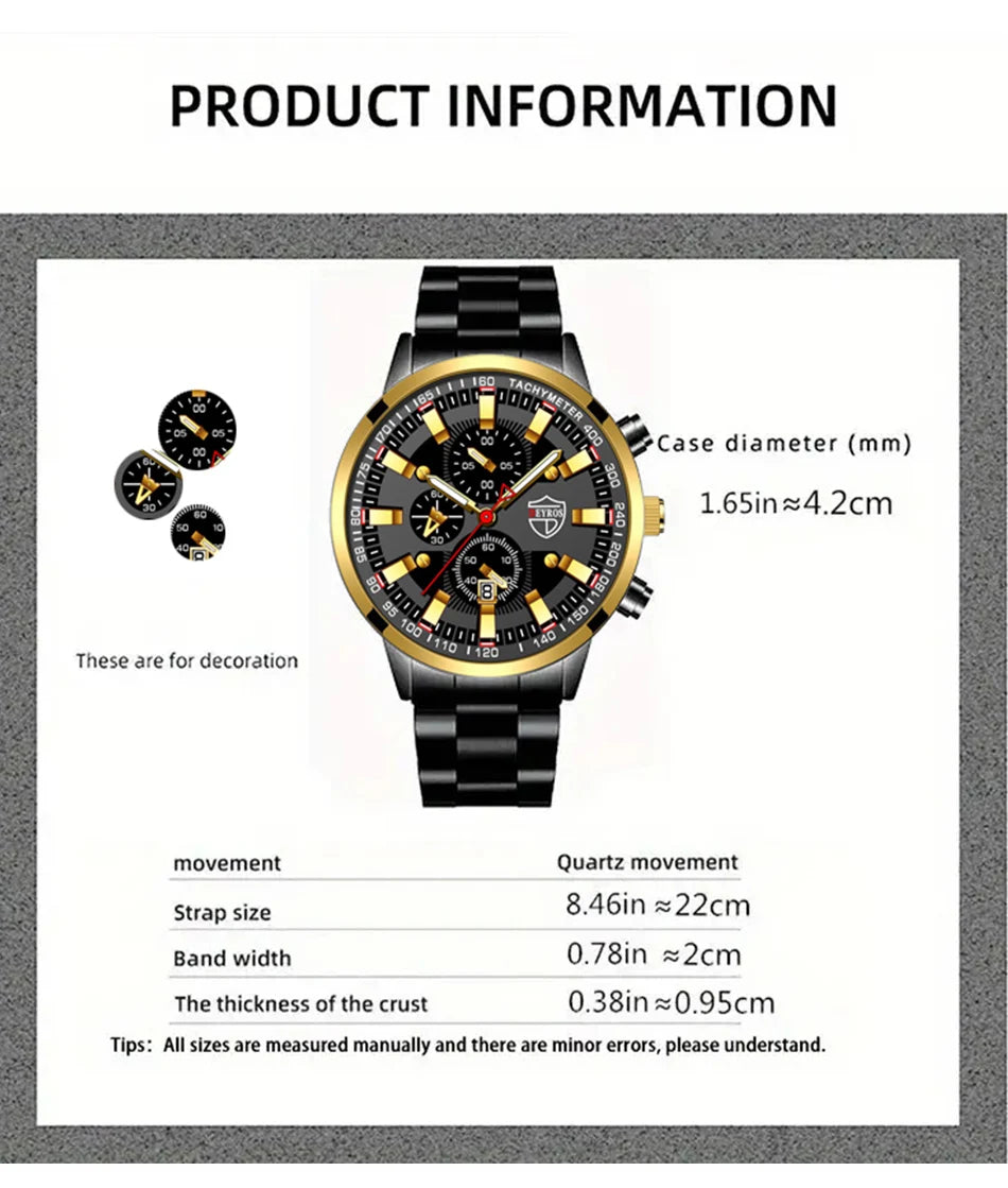Reloj de cuarzo con banda de acero Digital con aguja dorada para hombre, informal, de lujo, con calendario, diseñado para hombres exitosos, clásico