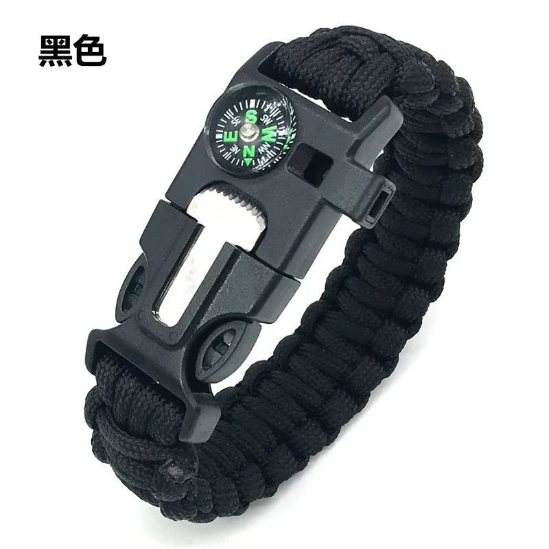 Pulsera de rescate de emergencia, cuerda tejida cinco en uno para muñeca, brújula, cuerda de mano de supervivencia, senderismo al aire libre, camping, viajes, ciclismo