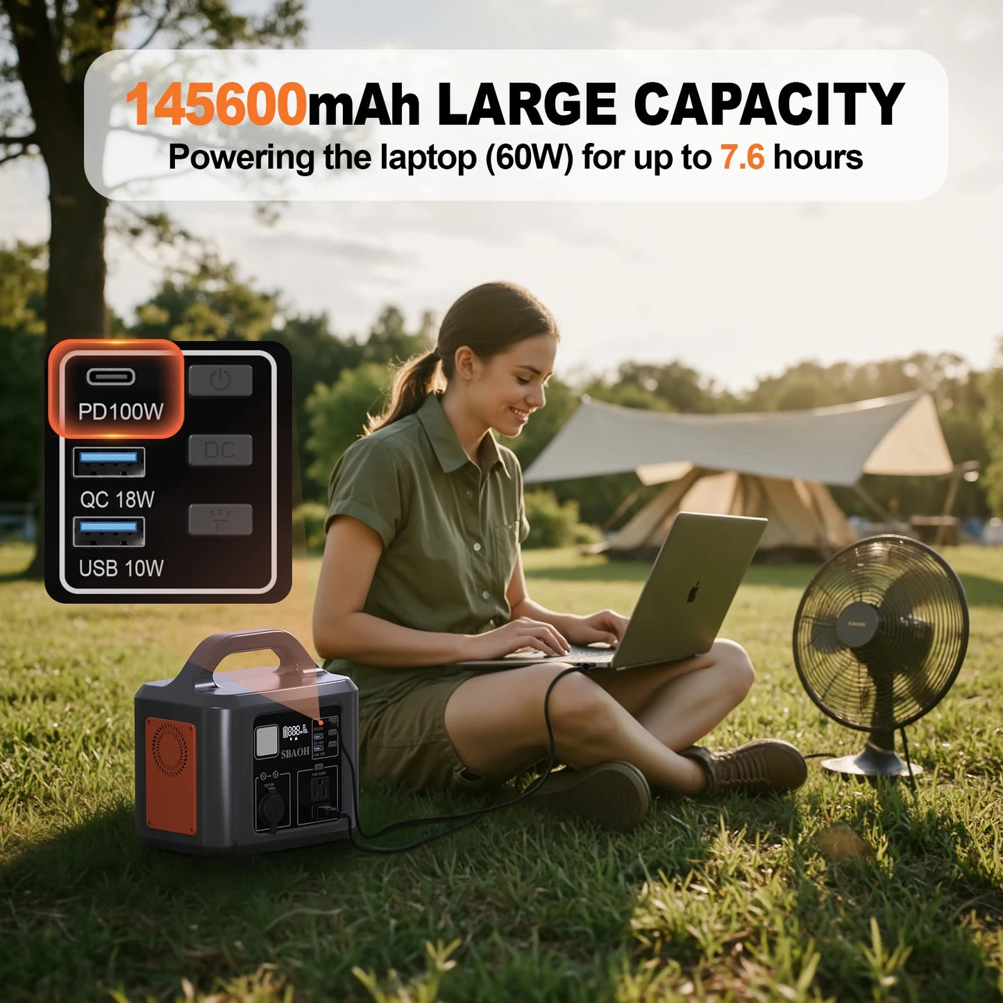 Central eléctrica SBAOH de 600 W, generador solar de 538,7 Wh 145600 mAh para acampar al aire libre, respaldo en el hogar, cortes de energía, (sin panel solar)