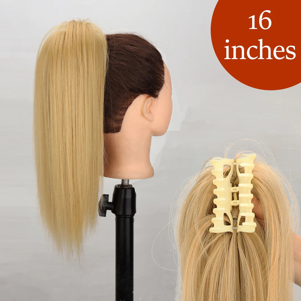 Extensiones de cabello de cola de caballo con Clip de garra larga y recta sintética, pieza de cabello de cola de caballo resistente al calor de 24 pulgadas para mujer, fiesta diaria