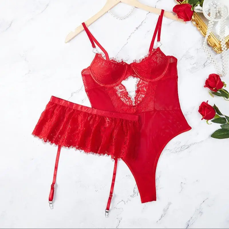 Lenceria Mujer Sexy sujetadores push-up trajes Sexy sujetador bragas conjunto G-string liguero Lenceria conjunto vestido de encaje ropa Ãntima de Mujer