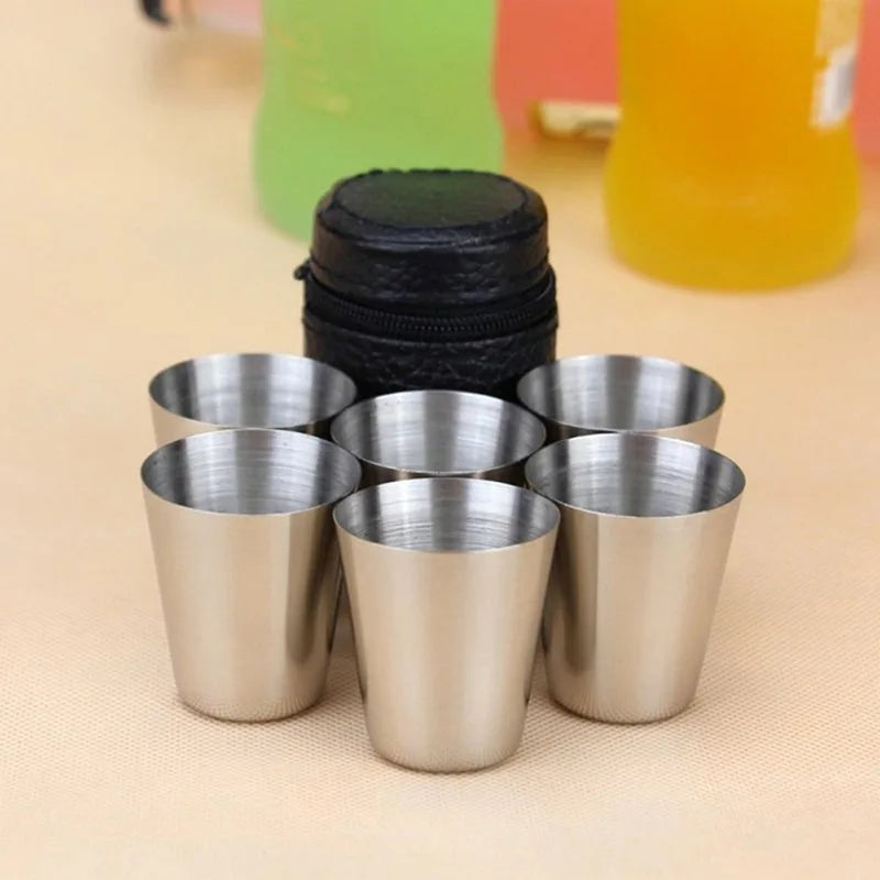 4/6 Uds tazas de acero inoxidable Mini vaso de chupito taza de cerveza taza de vino de Metal vaso de café tazas de té y leche Camping senderismo juego de tazas portátiles
