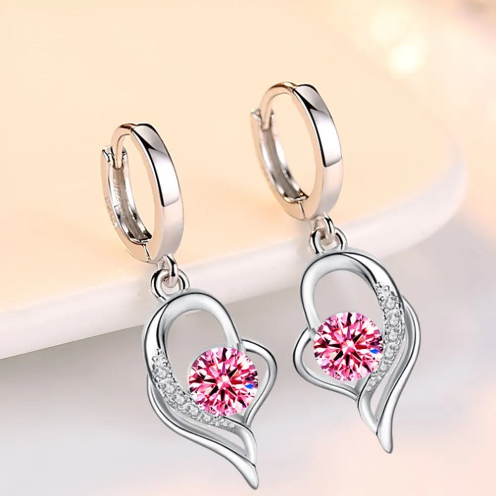 Pendientes de plata de ley 925 con circonita de cristal para mujer, joyería de moda de alta calidad, azul, rosa, blanco y morado, superventas