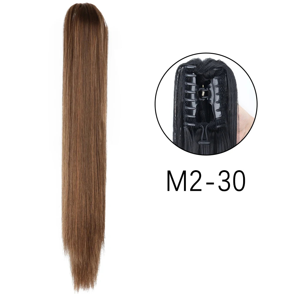 Extensiones de cabello de cola de caballo con Clip de garra larga y recta sintética, pieza de cabello de cola de caballo resistente al calor de 24 pulgadas para mujer, fiesta diaria