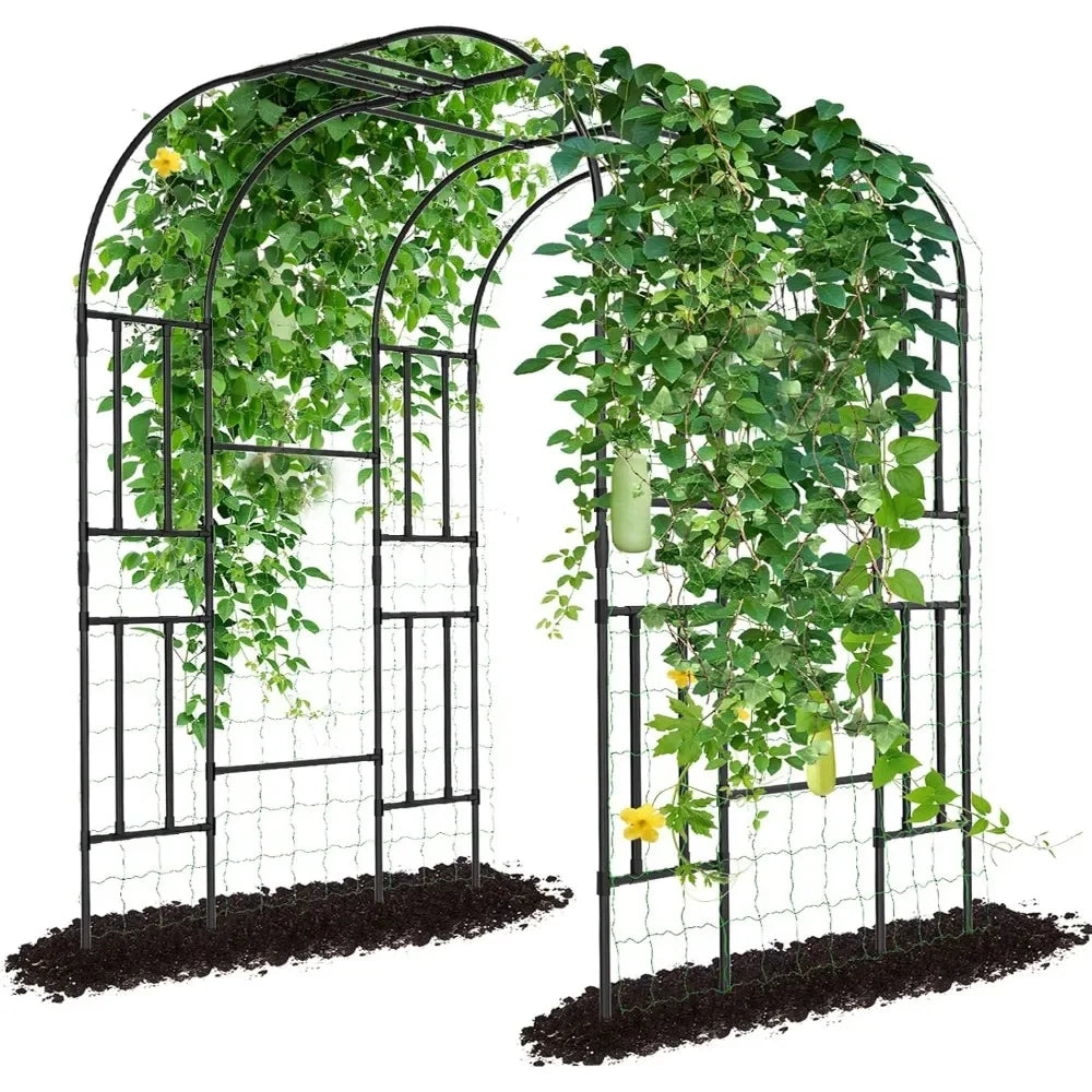 Enrejado alto de arco de jardín para plantas trepadoras, túnel de cenador de metal para exteriores - Acabado negro