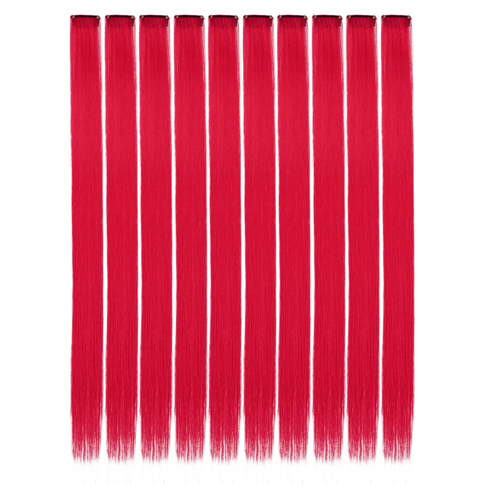 10 unids/pack de extensiones de cabello con Clip para fiesta de colores para niñas, postizos sintéticos de pelo liso de 22 pulgadas de colores Omber