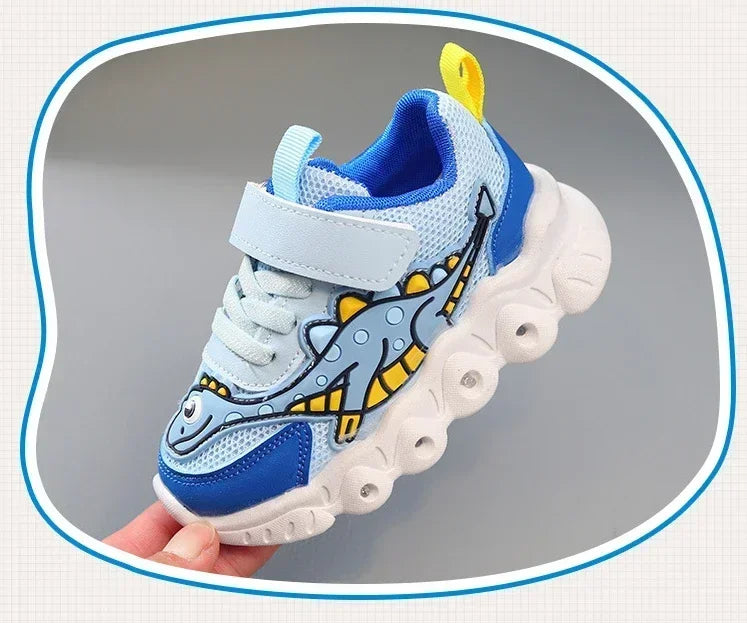 Zapatillas de deporte informales con dibujos animados para niños y niñas, zapatos de iluminación transpirables con malla LED, zapatos iluminados para bebés