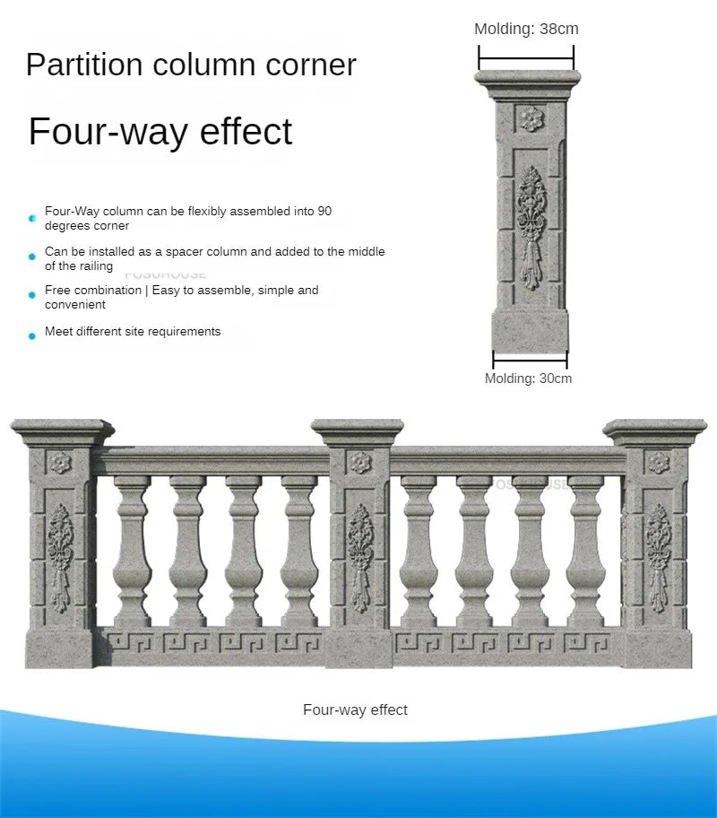Nuevo molde de barandilla de columna romana gruesa, edificios de jardín, barandilla fundida en el lugar, columna de cemento, molde de barandilla reutilizable para balcón