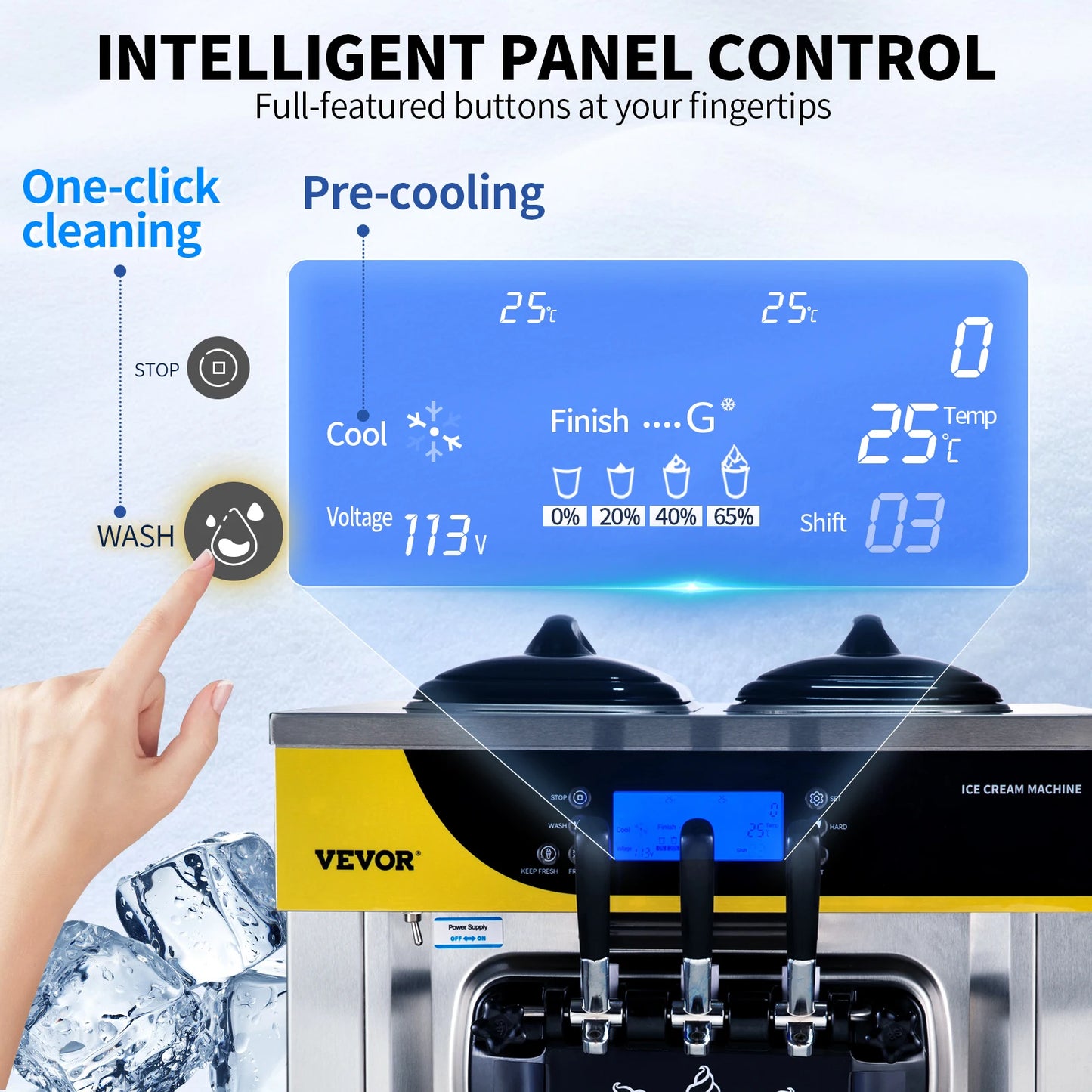 SucceBuy-máquina para hacer helados, rendimiento de 22-30L/H, 2200W, máquina de servicio suave para encimera, yogur helado para restaurante, Snack Bar
