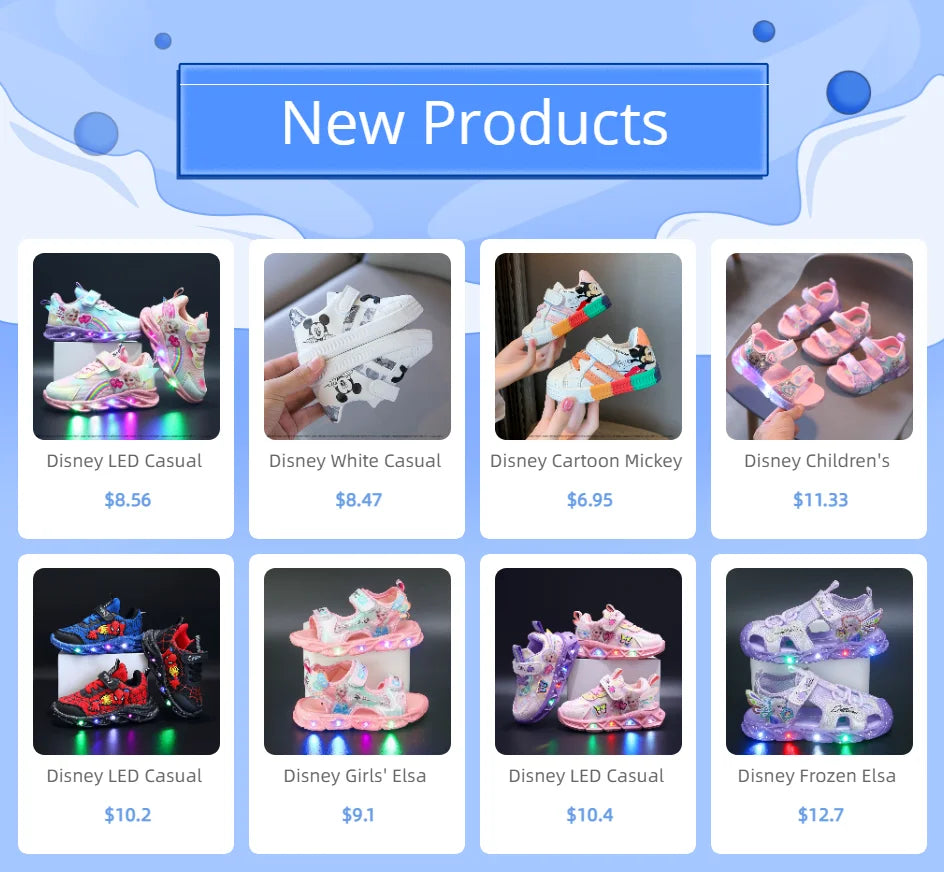 Zapatillas de deporte informales LED de Disney para niñas de primavera, zapatos de cuero Pu con estampado de princesa Elsa de Frozen, antideslizantes, iluminados, rosa y morado