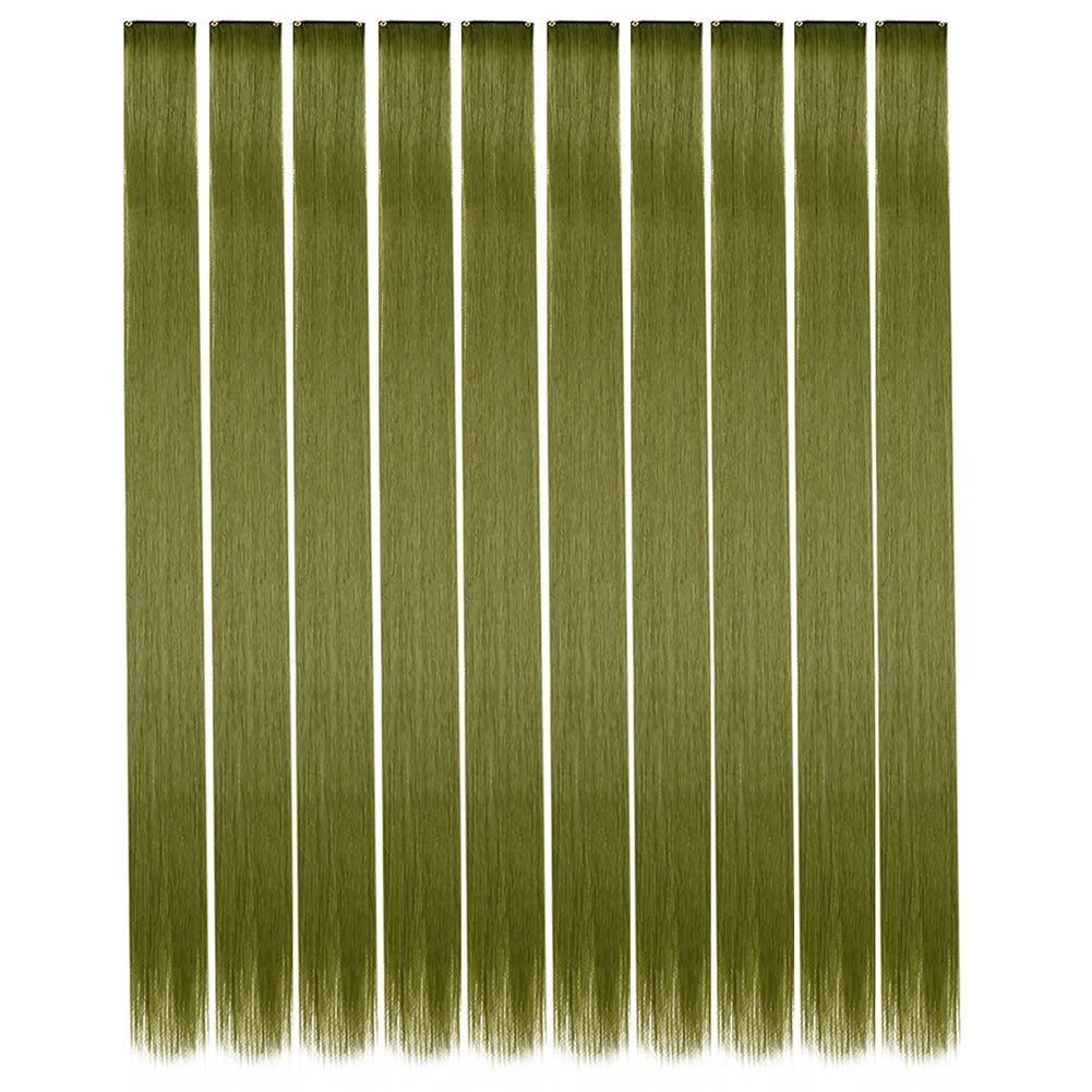 10 unids/pack de extensiones de cabello con Clip para fiesta de colores para niñas, postizos sintéticos de pelo liso de 22 pulgadas de colores Omber