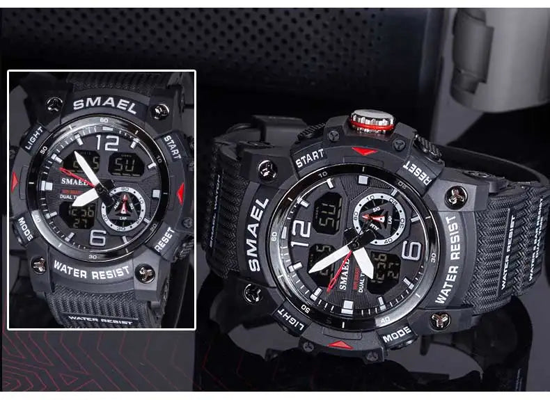 SMAEL-reloj deportivo militar para hombre, cronómetro con alarma, luz trasera Digital LED, pantalla de hora Dual, resistente al agua, 8007