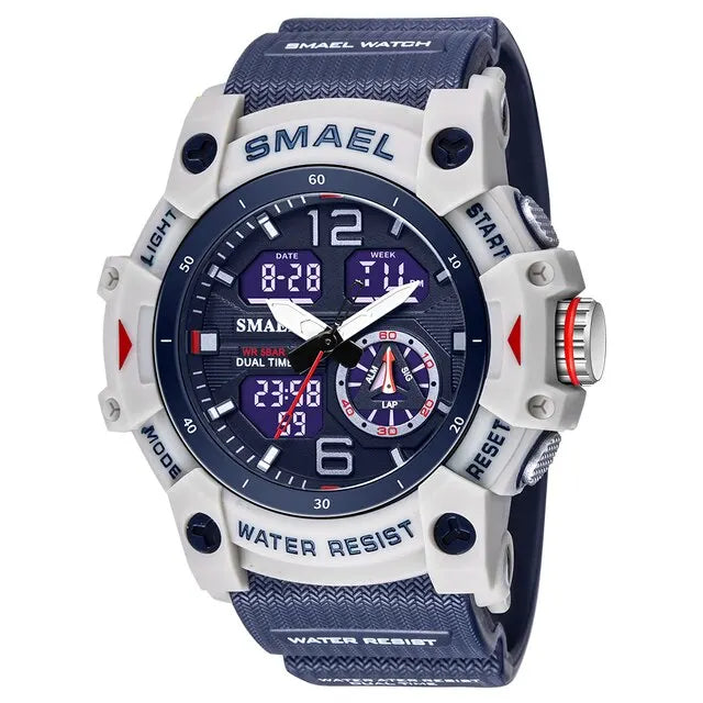SMAEL-reloj deportivo militar para hombre, cronómetro con alarma, luz trasera Digital LED, pantalla de hora Dual, resistente al agua, 8007