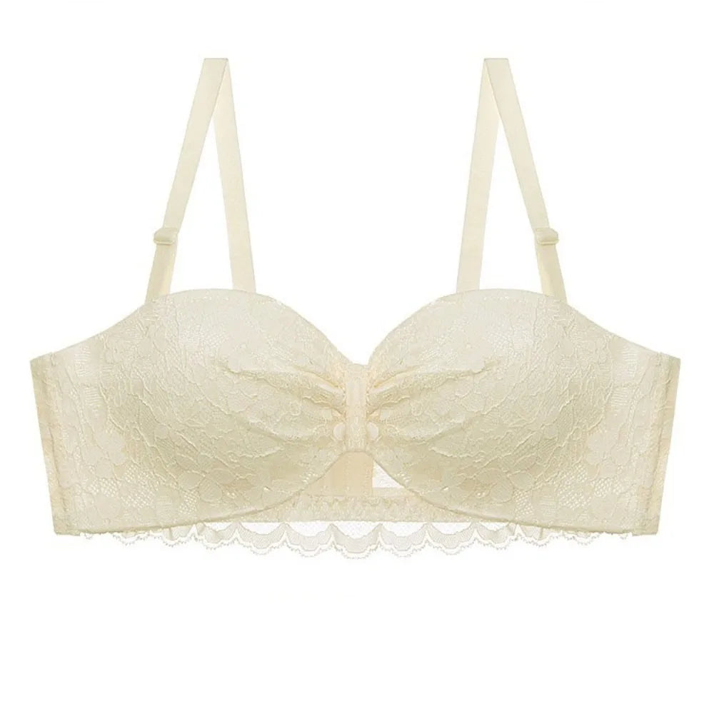 Sujetador inalámbrico de malla ajustado para mujer, sujetador antiflacidez de encaje Floral dulce con escote en V profundo, lencería con pechos recogidos, regalos