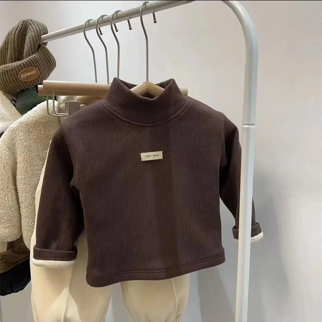 Jersey de cuello medio alto para otoño e invierno para niños, camisa inferior de manga larga, ropa para niños y niñas, Tops