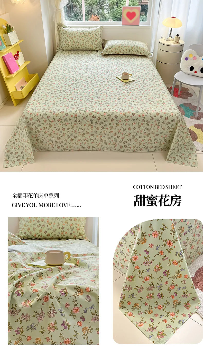 Sábana de algodón 100% con estampado de flores, sábanas dobles para niñas y niños, ropa de cama individual Queen King Size, 1 Uds.