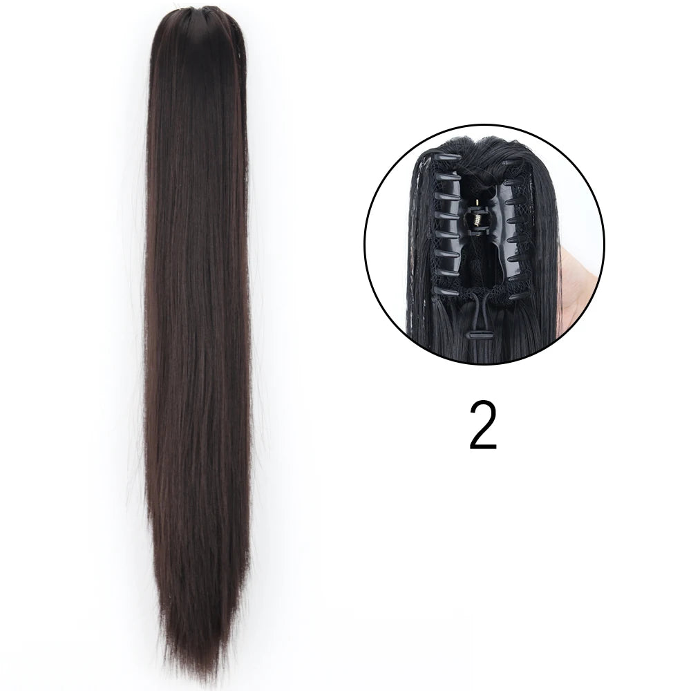 Extensiones de cabello de cola de caballo con Clip de garra larga y recta sintética, pieza de cabello de cola de caballo resistente al calor de 24 pulgadas para mujer, fiesta diaria