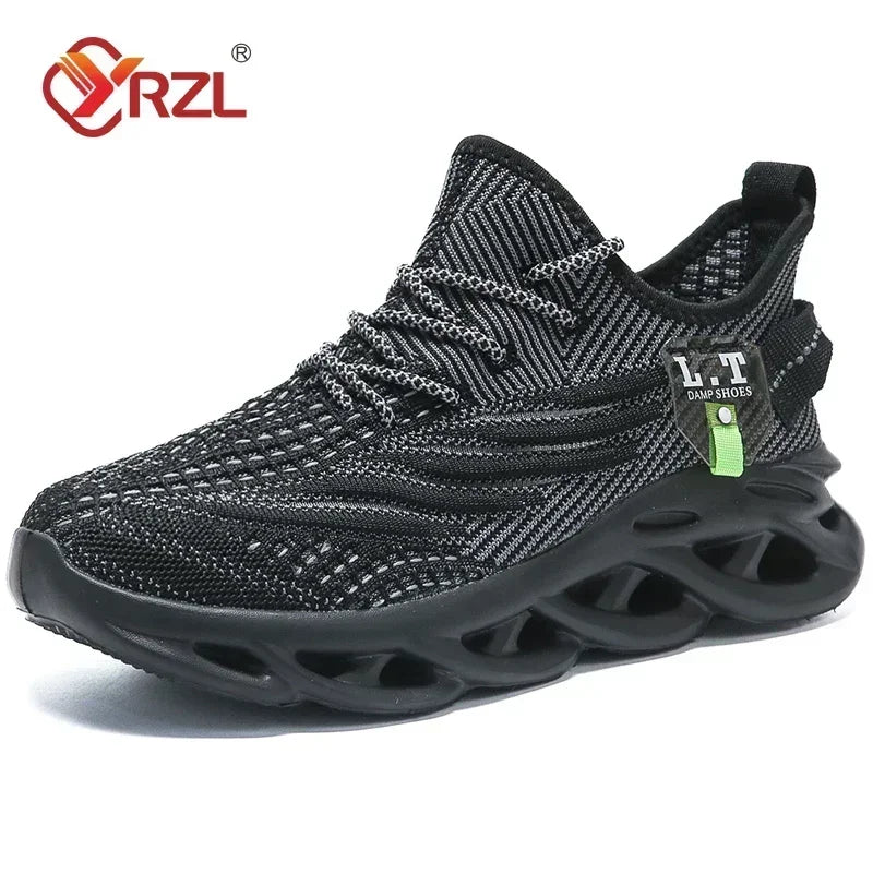 YRZL hombres deportes correr negro zapatos para correr zapatillas casuales al aire libre malla transpirable mujeres ligero absorción de impacto tenis negro