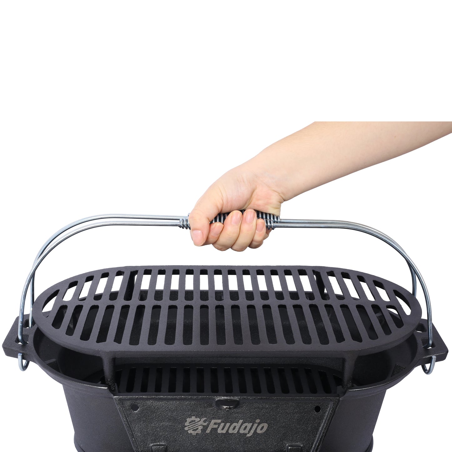 Parrilla Hibachi de hierro fundido ovalada de 20", parrilla de carbón portátil con rejilla extraÃble de ventilación con mango, parrilla Yakitori para campamento al aire libre